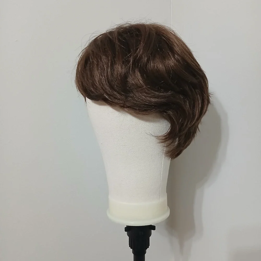 Brown Pixie Cut Wig Wavy Human Synthetic Blend Heat Friendly NEW